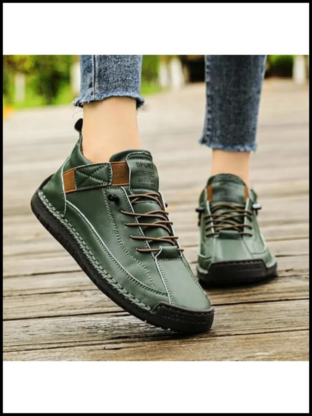 Women's Hand Stitching Leather Slip-On Ankle Boots with Elastic Band Casual
